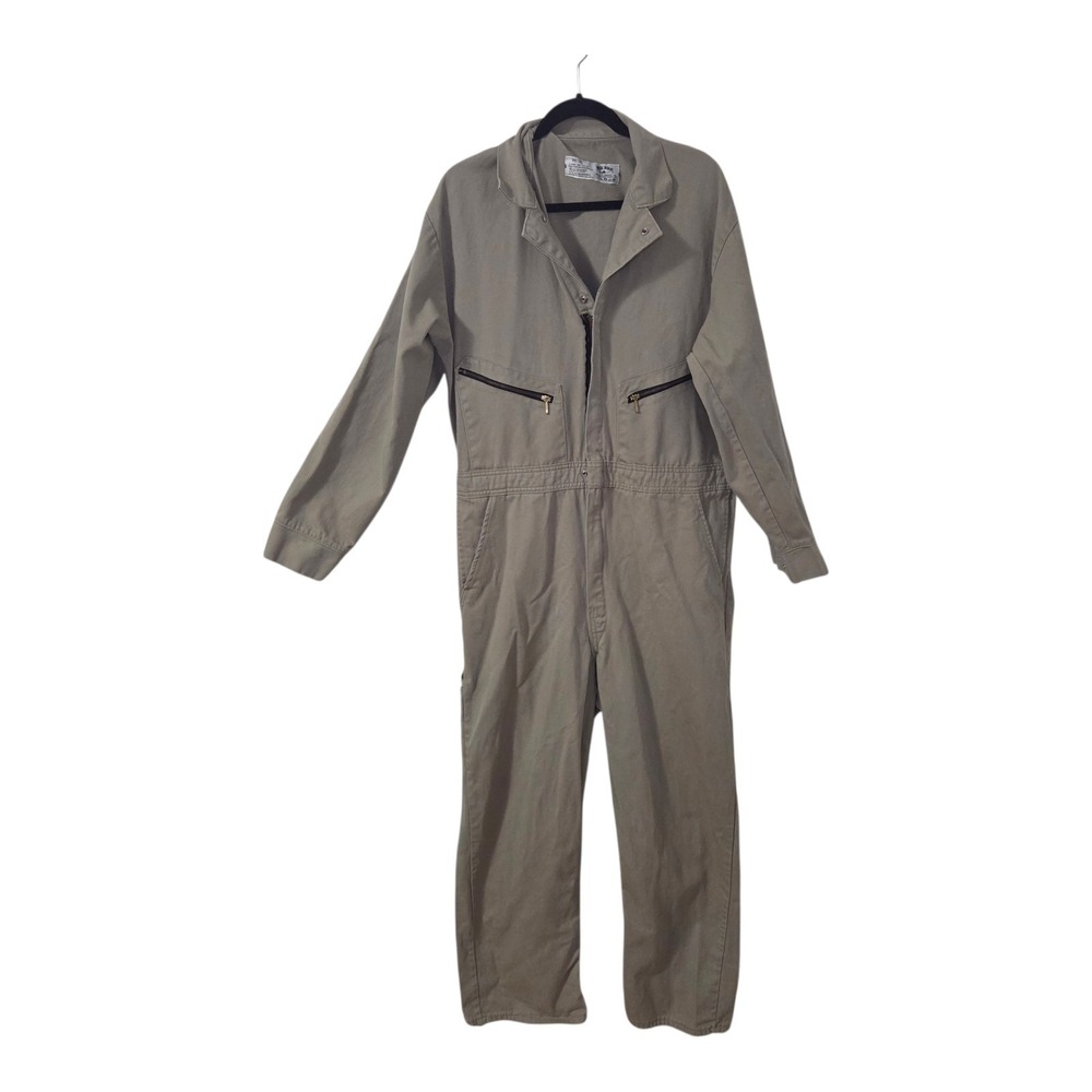 Red Kap‎ Coveralls Mens 46RG Tan Workwear Mechanic Jumpsuit Utility Uniform